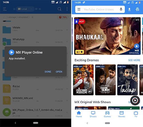 installed-mx-player-online-mod-apk-on-android